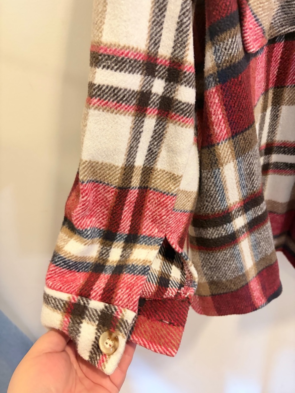 NWOT SHEIN Plaid Shacket in Burgundy, Brown & Cream - Picture 6 of 11